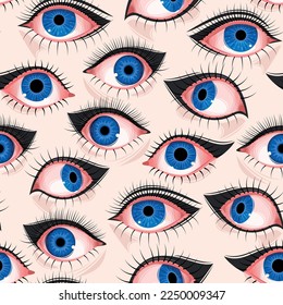 Vector seamless pattern with varicolored eyes
