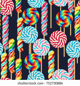 Vector seamless pattern with varicolored striped lollipops