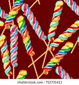 Vector seamless pattern with varicolored striped lollipops