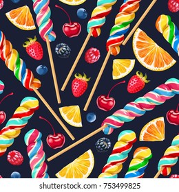 Vector seamless pattern with varicolored striped lollipops