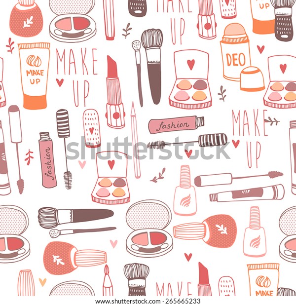 Vector Seamless Pattern Variety Cosmetic Products Stok Vektör (Telifsiz