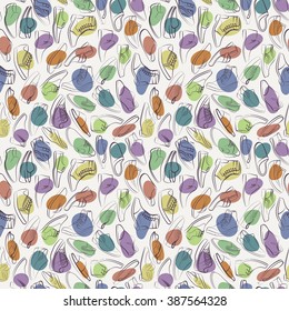 Vector seamless pattern of variety men shoes. Intricate endless background.