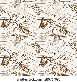 Vector seamless pattern of variety of men's shoes