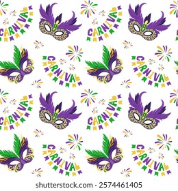 Vector seamless pattern with variety of ornate carnival mask Playful combination creates lively festive atmosphere perfect for masquerade themed design Cute background for print wrapping paper textile