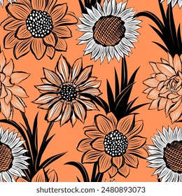 Vector seamless pattern with various autumn flowers