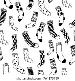 Vector seamless pattern of various funny socks. EPS 10.