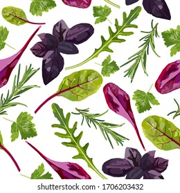 Vector seamless pattern with various herbs