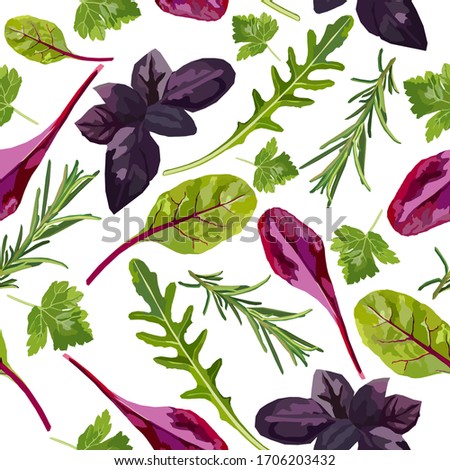 Vector seamless pattern with various herbs