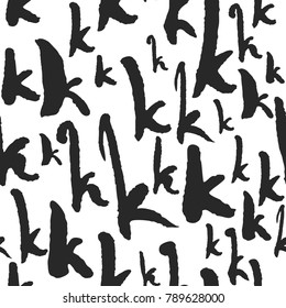 Vector seamless pattern with various lowercase hand written calligraphy letters k. Isolated on white background. Editable pattern in swatches. Clipping paths included.