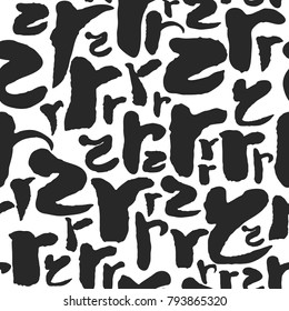 Vector seamless pattern with various lowercase hand written calligraphy letters r. Isolated on white background. Editable pattern in swatches. Clipping paths included.