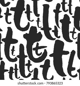 Vector seamless pattern with various lowercase hand written calligraphy letters t. Isolated on white background. Editable pattern in swatches. Clipping paths included.