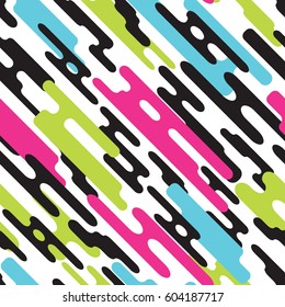 Vector seamless pattern with various rounded shapes in motion. Abstract dynamic background with geometric elements.