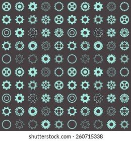 Vector seamless pattern with various turquoise gear wheels 