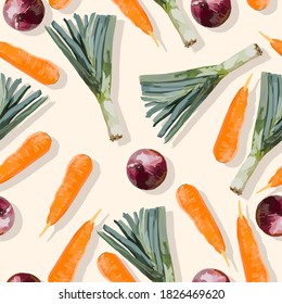 Vector seamless pattern with various vegetables