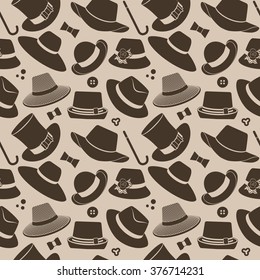 vector seamless pattern with various vintage hats