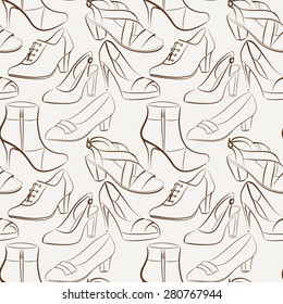 Vector seamless pattern of various women's shoes