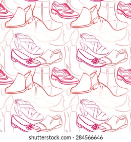 Vector seamless pattern of various women's shoes
