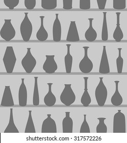 vector seamless pattern with vases and bottles