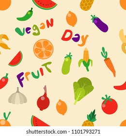 Vector seamless pattern of vegetable and fruit