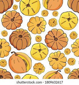 vector seamless pattern with vegetables. background with pumpkin. for packaging, menu and fabric design. vegetarian and vegan style.