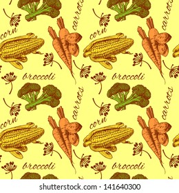 Vector seamless pattern with vegetables. Can be used for wallpaper, web page background, wrapping, textile and scrapbook.