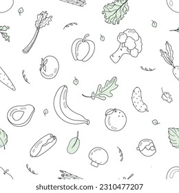 Vector seamless pattern vegetables in doodle style