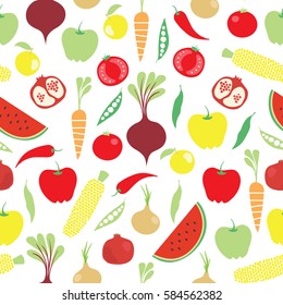 vector seamless pattern with vegetables and fruit