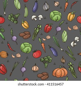 vector seamless pattern with vegetables and a gray background 