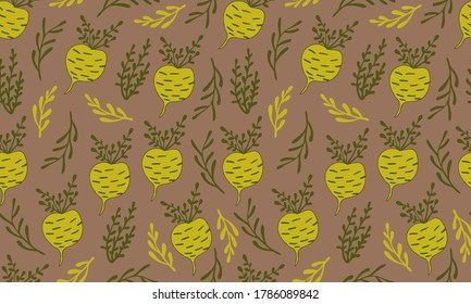 Vector seamless pattern of vegetables. Hand drawn doodle illustration of healthy farm food. Organic veggie grown in the garden.