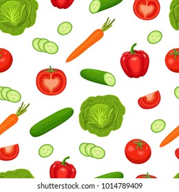 Vector seamless pattern with vegetables on white background. Colorful illustration.