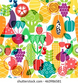 Vector seamless pattern of vegetables. Organic fruits and vegetables template. 