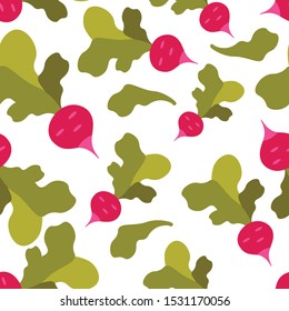 Vector seamless pattern with vegetables, radishes and root vegetables. For design packaging, textile, background, design postcards and posters.