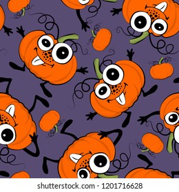 Vector seamless pattern with vegetables-monsters. Pumpkin-monster. 2