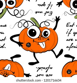 Vector seamless pattern with vegetables-monsters. Pumpkin-monster. 9