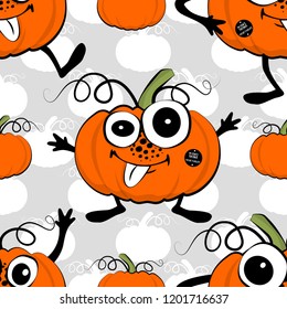 Vector seamless pattern with vegetables-monsters. Pumpkin-monster. 5