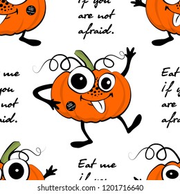 Vector seamless pattern with vegetables-monsters. Pumpkin-monster. 3