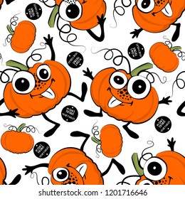 Vector seamless pattern with vegetables-monsters. Pumpkin-monster. 8