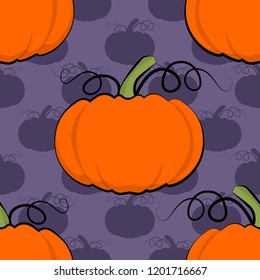 Vector seamless pattern with vegetables.Orange pumpkin.