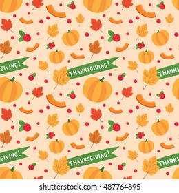 Vector seamless pattern with vegetarian Thanksgiving attributes
