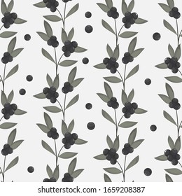 Vector seamless pattern with vertical berry twigs; monochrome natural design for fabric, wallpaper, packaging, textile, web design.