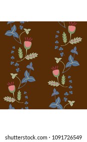 Vector seamless pattern of vertical floral ornament.
