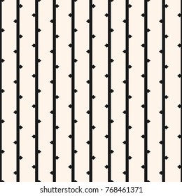 Vector seamless pattern with vertical lines, small elements. Black and white abstract geometric texture. Funky style monochrome background. Natural organic bamboo backdrop. Repeat design element