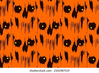 Vector seamless pattern of vertical motion blur smear skull on orange background for Halloween templates or cards background.