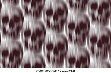 Vector seamless pattern of vertical motion blur smear black skull on white background