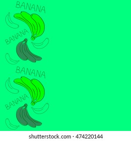 Vector seamless pattern of vertical stylized banana motif with text banana, hole, spots, doodles on colored background with copy space. Hand drawn. Vertical seamless banana background.