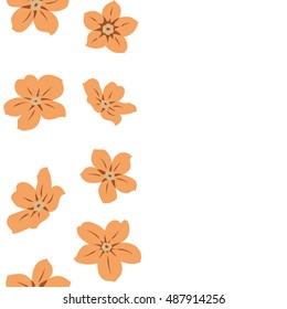 Vector seamless pattern of vertical stylized floral motif, forget-me-not flowers, hole, spots, doodles on white background. Hand drawn forget-me-not flowers. Copy space. Seamless floral background.