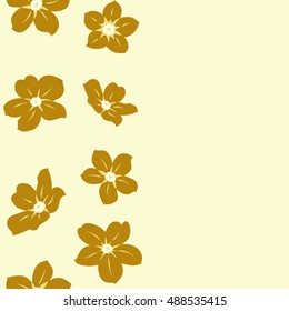 Vector seamless pattern of vertical stylized floral motif, forget-me-not flowers, hole, spots, doodles on beige background. Hand drawn forget-me-not flowers. Copy space. Seamless floral background.