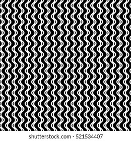 Vector seamless pattern, vertical wavy lines. Endless repeat background, simple monochrome illustration of seaweed, flow. Illusion of movement. Black & white texture. Design for prints, digital, web