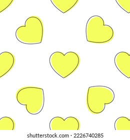 Vector seamless pattern of vibrant yellow hearts on white background
