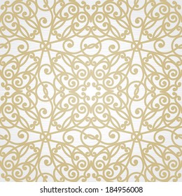 Vector seamless pattern in Victorian style. Element for design. Ornamental backdrop. Light lace background. Ornate floral decor for wallpaper. Endless texture. Monochrome pattern fill.